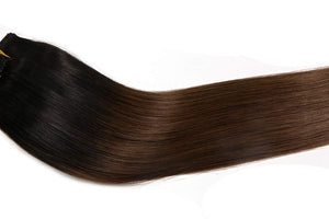 Clip In Human Hair Extensions Thicken Double Weft 9A Brazilian Hair 120g 7pcs Natural Black to Chestnut Brown Highlight Black Full Head Silky Straight 100% Human Hair Clip In Extensions 14 Inch