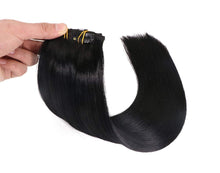 Load image into Gallery viewer, Clip In Human Hair Extensions Thicken Double Weft 9A Brazilian Hair 120g 7pcs Natural Black to Chestnut Brown Highlight Black Full Head Silky Straight 100% Human Hair Clip In Extensions 14 Inch