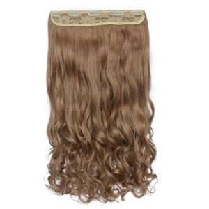 REECHO 20" 1-pack 3/4 Full Head Curly Wave Clips in on Synthetic Hair Extensions Hair pieces for Women 5 Clips 4.6 Oz Per Piece - Dark brown