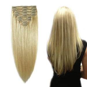 Double Weft 100% Remy Human Hair Clip in Extensions