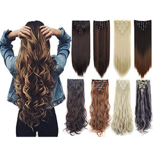 3-5 Days Delivery 7Pcs 16 Clips 23-24 Inch Thick Curly Straight Full Head Clip in on Double Weft Hair Extensions 25 Colors