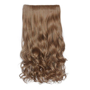 REECHO 20" 1-pack 3/4 Full Head Curly Wave Clips in on Synthetic Hair Extensions Hair pieces for Women 5 Clips 4.6 Oz Per Piece - Dark brown