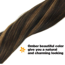 Load image into Gallery viewer, Googoo Hair Extensions Clip in Ombre Chocolate Brown to Honey Blonde Remy Human Hair Extensions Clip in Real Hair Extensions Double Weft Hair Extensions Straight 7pcs 120g 16inch