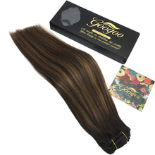 Load image into Gallery viewer, Googoo Hair Extensions Clip in Ombre Chocolate Brown to Honey Blonde Remy Human Hair Extensions Clip in Real Hair Extensions Double Weft Hair Extensions Straight 7pcs 120g 16inch