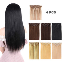 Load image into Gallery viewer, 14&quot; Clip in Hair Extensions Remy Human Hair for Women - Silky Straight Human Hair Clip in Extensions 50grams 4pieces Dark Brown #2 Color