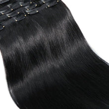 Load image into Gallery viewer, Double Weft 100% Remy Human Hair Clip in Extensions 10&#39;&#39;-22&#39;&#39; Grade 7A Quality Full Head Soft Silky Straight 8pcs 18clips Off Black (14&quot; / 14 inch 120g,#1B Natural Black)