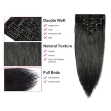 Load image into Gallery viewer, Double Weft 100% Remy Human Hair Clip in Extensions 10&#39;&#39;-22&#39;&#39; Grade 7A Quality Full Head Soft Silky Straight 8pcs 18clips Off Black (14&quot; / 14 inch 120g,#1B Natural Black)