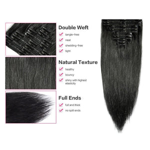 Double Weft 100% Remy Human Hair Clip in Extensions 10''-22'' Grade 7A Quality Full Head Soft Silky Straight 8pcs 18clips Off Black (14" / 14 inch 120g,#1B Natural Black)