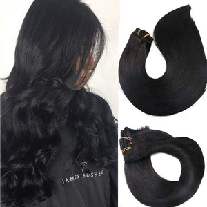 Clip In Human Hair Extensions Thicken Double Weft 9A Brazilian Hair 120g 7pcs Natural Black to Chestnut Brown Highlight Black Full Head Silky Straight 100% Human Hair Clip In Extensions 14 Inch