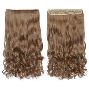 REECHO 20" 1-pack 3/4 Full Head Curly Wave Clips in on Synthetic Hair Extensions Hair pieces for Women 5 Clips 4.6 Oz Per Piece - Dark brown