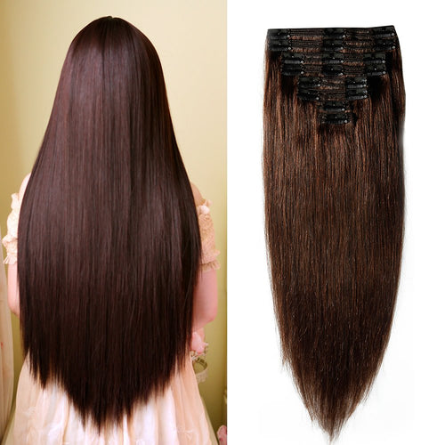 Double Weft 100% Remy Human Hair Clip in Extensions 10''-22'' Grade 7A Quality Full Head Soft Silky Straight 8pcs 18clips Off Black (14