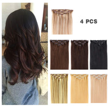 Load image into Gallery viewer, 14&quot; Clip in Hair Extensions Remy Human Hair for Women - Silky Straight Human Hair Clip in Extensions 50grams 4pieces Dark Brown #2 Color