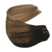 Load image into Gallery viewer, Googoo Hair Extensions Clip in Ombre Chocolate Brown to Honey Blonde Remy Human Hair Extensions Clip in Real Hair Extensions Double Weft Hair Extensions Straight 7pcs 120g 16inch