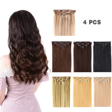 Load image into Gallery viewer, 14&quot; Clip in Hair Extensions Remy Human Hair for Women - Silky Straight Human Hair Clip in Extensions 50grams 4pieces Dark Brown #2 Color