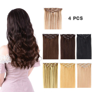 14" Clip in Hair Extensions Remy Human Hair for Women - Silky Straight Human Hair Clip in Extensions 50grams 4pieces Dark Brown #2 Color