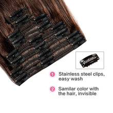 Load image into Gallery viewer, Double Weft 100% Remy Human Hair Clip in Extensions 10&#39;&#39;-22&#39;&#39; Grade 7A Quality Full Head Soft Silky Straight 8pcs 18clips Off Black (14&quot; / 14 inch 120g,#1B Natural Black)