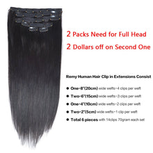 Load image into Gallery viewer, 14&quot;Remy Human Hair Clip in Extensions for Women Thick to Ends Dark Brown(#2) 6Pieces 70grams/2.45oz