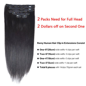 14"Remy Human Hair Clip in Extensions for Women Thick to Ends Dark Brown(#2) 6Pieces 70grams/2.45oz