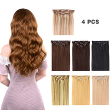 Load image into Gallery viewer, 14&quot; Clip in Hair Extensions Remy Human Hair for Women - Silky Straight Human Hair Clip in Extensions 50grams 4pieces Dark Brown #2 Color