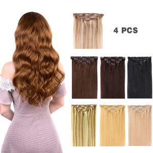 14" Clip in Hair Extensions Remy Human Hair for Women - Silky Straight Human Hair Clip in Extensions 50grams 4pieces Dark Brown #2 Color