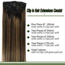 Load image into Gallery viewer, Googoo Hair Extensions Clip in Ombre Chocolate Brown to Honey Blonde Remy Human Hair Extensions Clip in Real Hair Extensions Double Weft Hair Extensions Straight 7pcs 120g 16inch