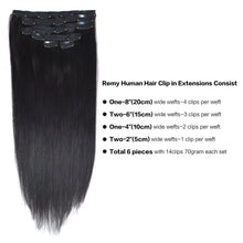 Load image into Gallery viewer, 14&quot;Remy Human Hair Clip in Extensions for Women Thick to Ends Dark Brown(#2) 6Pieces 70grams/2.45oz