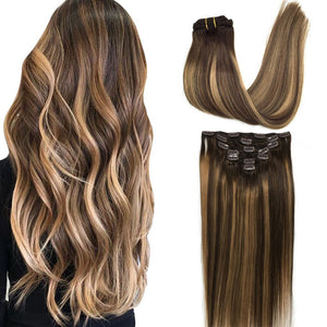 Hair Extensions Clip in  Chocolate Brown