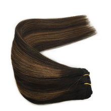 Load image into Gallery viewer, Googoo Hair Extensions Clip in Ombre Chocolate Brown to Honey Blonde Remy Human Hair Extensions Clip in Real Hair Extensions Double Weft Hair Extensions Straight 7pcs 120g 16inch