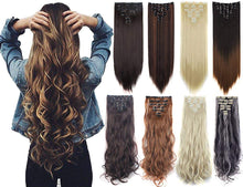 Load image into Gallery viewer, 3-5 Days Delivery 7Pcs 16 Clips 23-24 Inch Thick Curly Straight Full Head Clip in on Double Weft Hair Extensions 25 Colors